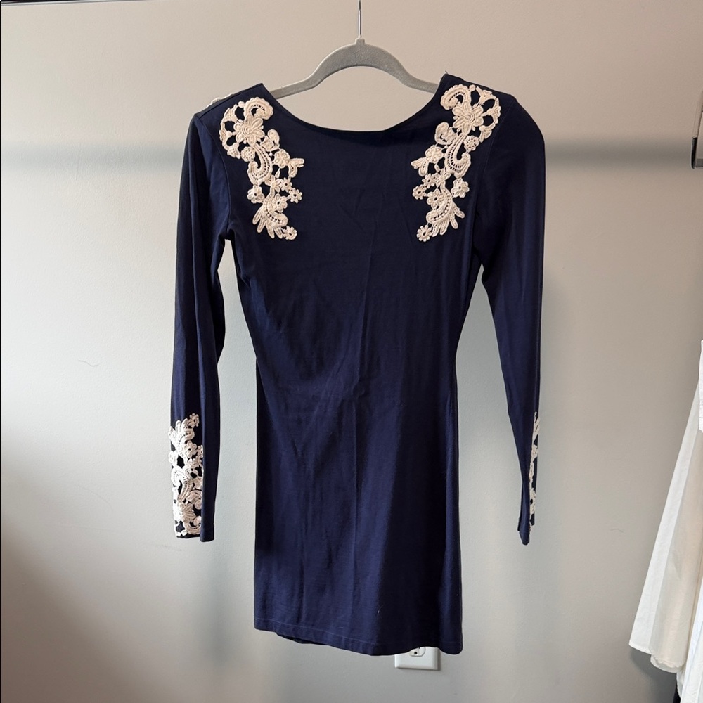 Motel Rocks Navy Mini Dress with White Floral Accents